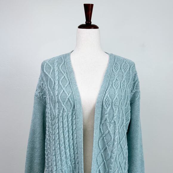 Chico's Light Blue Hint Of Cashmere Cable Knit Long Sweater Cardigan - Picture 4 of 13